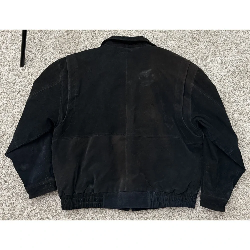 Vintage Suede Leather Bomber Jacket Mens XL Black Quilted Coat 90s